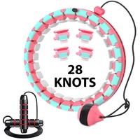 28 Knoten gewichteter Hula Hoop | Smart Hula Hoop Reifen mit Springseil | Hula Hoops ideal für Erwachsene und Anfänger | Hula Hoop Reifen mit Gewichtsball für jeden (Rosa)