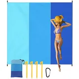 Stranddecke Sandfrei,Picknickdecke Wasserdicht,Extra groß 210x200 cm,Picknickdecke Stranddecke Strandmatte Campingdecke,4 Befestigung Ecken,für Strandurlaub Reisen Camping,Leicht - Blau