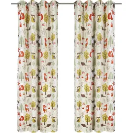 OTTO home Verdunkelungsvorhang OTTO HOME "Waldtiere" Gr. 2, bunt (beige, bunt), B:130cm H:175cm, Polyester, Gardinen, bedruckte Kindergardine, blickdicht, verschiedene Größen