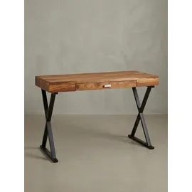 KADIMA DESIGN Schreibtisch Sheesham, X-förmiges Metallgestell, Schublade. 120x55x78 cm
