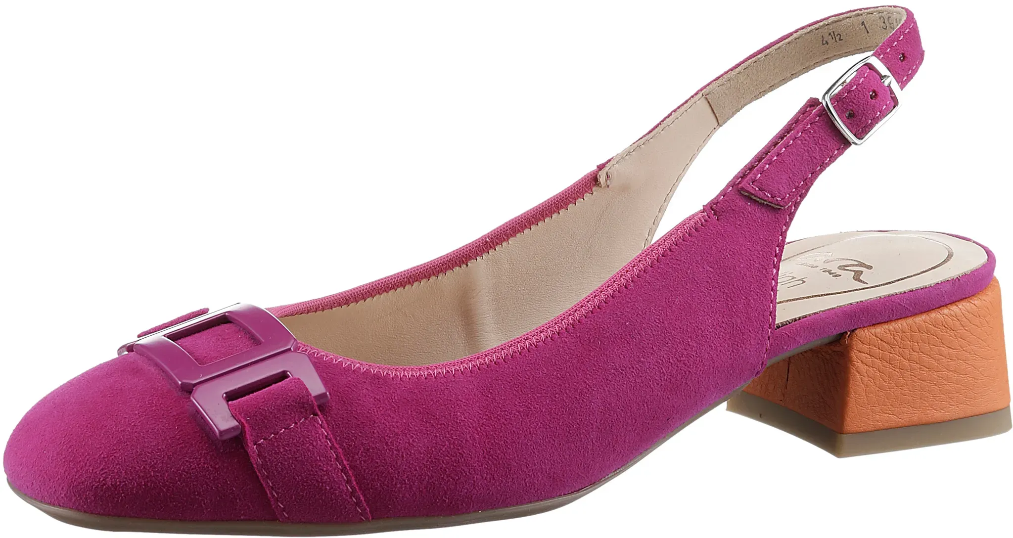 Slingpumps ARA "GRAZ", Damen, Gr. 2,5, pink (pink, orange), Ziegenveloursleder, Glattleder, modisch, Schuhe, Abendschuh, Sommerschuh, Blockabsatz, in abgerundeter Form