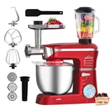 HOMELUX Küchenmaschine 3in1 Multifunktions Standmixer, 2000 W, 5 l Edelstahlschüssel,6 Geschwindigkeiten Knetmaschine Fleischwolf Rührmaschine... - Rot