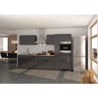 Held Möbel Küchenzeile Mailand 320 cm Grau Hochglanz-Grau Matt ohne E-Geräte
