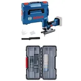 Bosch Professional Akku Stichsäge GST 18V-125 S (inkl. 1x Stichsägeblatt, Absaug-Set, in L-BOXX) + Bosch 30tlg. Stichsägeblatt Set Basic (für Holz und Metall, Professional Zubehör Stichsäge)