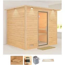 Sauna KARIBU "Soraja", beige (naturbelassen), Saunaofen, integrierte Steuerung, 9 kW, Saunen, 9-kW-Ofen mit integrierter Steuerung