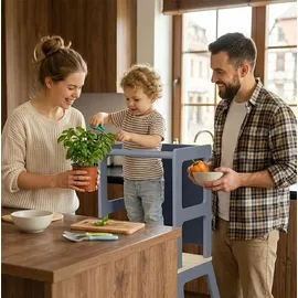 BABY VIVO Lernturm aus Holz mit Tafel grau
