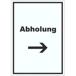 Abholung Aufkleber mit Text und Richtungspfeil rechts Post hochkant A5 (148x210mm)