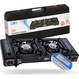 ZMC Doppel Kartuschenkocher 2 flammig Outdoor Gas Campingkocher + 8x Gaskartuschen
