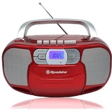 Roadstar RCR-4635UMP/RD Tragbares CD-Radio Kassette, Digitales PLL FM-Radio, Boombox CD-MP3-Player, USB, AUX-IN, Kopfhörerausgang, Rot