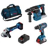 Bosch Professional 0615990M3C Akkugeräte, Akkumaschinen, Profi Set GSR GWS GBH 1xAkku 8Ah 1x Akku4 Ah in Tasche