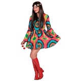 thetru Hippie-Kostüm Grelles Batikkleid Hippie - Kostüm für Fasching, Langärmeliges Mini-Kleid in Batik-Optik rot M