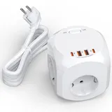 Steckdosenwürfel,4 Fach Steckdosenleiste Würfel, Mehrfachsteckdose mit USB und 2 USB C, 2500W Steckdosenturm Cube Steckerleiste mit USB,8-in-1 Mehrfachstecker Verteilersteckdose für Büro,Hause
