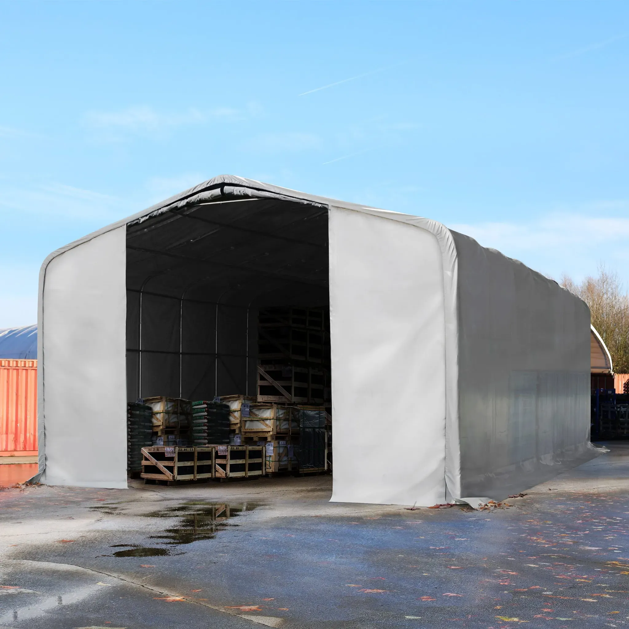 TOOLPORT Wikinger 8x12m Zelthalle, PVC-Plane, grau, mit Statik (Betonuntergrund) - (49470)