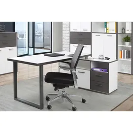 Forte Eckschreibtisch Keflav Grau / Weiß