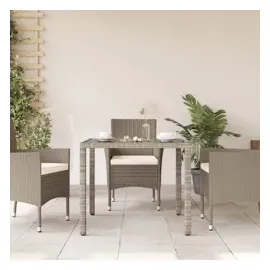 vidaXL Gartentisch mit Glasplatte Hellgrau 90x90x75 cm Poly Rattan