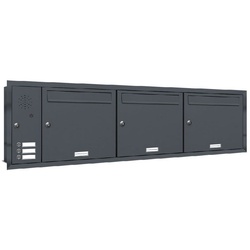 AL Briefkastensysteme Wandbriefkasten 3 er Premium anthrazit Unterputz Briefkasten Anlage Klingel A4 3×1 grau
