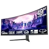 LXZ 49 Zoll Curved Gaming Monitor 165 Hz, 5120 x 1440P DQHD Ultrawide Curved Monitor, 1500R 32:9 Computer Monitor with FreeSync&G-Sync, Height-Adjustable, HDMI 2.1 & DP 1.4, VESA 75 x 75 mm