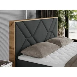 MKS Meble Boxspringbett 180x200 mit Bettkasten, Polsterbett 180x200 mit Matratze H3, Boxspringbett 180x200 mit Kopfteil, Boxspringbett mit Massivholz - Gunar... - Dunkelgrau