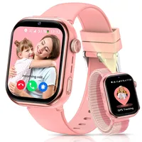 Smartwatch Kinder mit GPS und Telefon, Kinderuhr mit SIM, Videoanrufe, Sprachchat, Schulmodus, SOS SMS Schlafmonitor, IP68 Wecker Schrittzähler Taschenlampe Kinder Smartwatch für Mädchen Jungen, Rosa