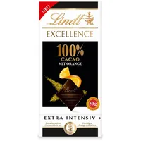 LINDT Schokolade, Lindt Excellence 100 Prozent Cacao mit Orange Feinherbe Schokolade 50g