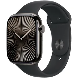 Apple Watch Series 10 GPS + Cellular 46 mm Titangehäuse schiefer Sportarmband schwarz M/L