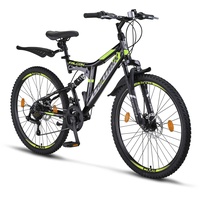 Chillaxx Bike Falcon Premium Mountainbike in 24 und 26 Zoll - Fahrrad für Jungen, Mädchen, Damen und Herren - Scheibenbremse- 21 Gang-Schaltung - Vollfederung (26 Zoll, Schwarz-Lime Disc-Bremse)