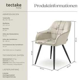 Tectake Esszimmerstuhl, gepolstert, in Samtoptik, gesteppt, schlanke Stahlbeine, 58 x 62 x 82 cm