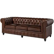 MASSIVMOEBEL24.DE Sofa 3-Sitzer Echtleder 216x82x75 braun CHESTERFIELD #103