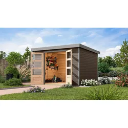 Gartenhaus KARIBU "Jupiter 5 B", terragrau, graualuminium, ohne Fußboden, Holz, Stahl, Gartenhäuser, in verschiedenen Farben