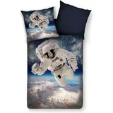 Traumschlaf Wendebettwäsche Astronaut Weltall Blau/Bunt 135 x 200 cm + 80 x 80 cm