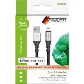 Schwaiger Sync und Ladekakabel unzerstörbar 1,2m Apple Lightning zu USB 2.0 A -