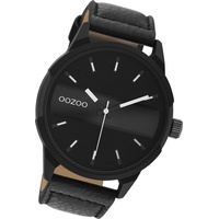 OOZOO Quarzuhr Oozoo Herren Armbanduhr Timepieces, (Analoguhr), Herrenuhr Lederarmband schwarz, rundes Gehäuse, extra groß (ca. 48mm) schwarz