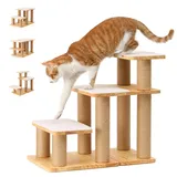 Hundetreppe, 3 Stufen Haustiertreppe, Katzentreppe aus Kiefernholz und Jute,1...