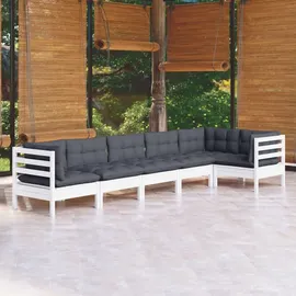 vidaXL Garten-Lounge-Set 6-tlg. weiß Kiefernholz