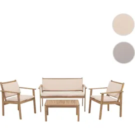 MCW Garten-Garnitur MCW-O19, Lounge-Set Sitzgruppe Bank Sessel Tisch, Holz Akazie MVG Stoff/Textil (180g/m2) ~ Kissen beige