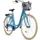 Bergsteiger Florenz 28 Zoll Damenfahrrad mit Korb, Beleuchtung & Schaltung, ab 160 cm - türkis