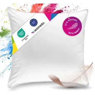 Wometo Premium Oeko-TEX Feder- & Daunenkissen 80x80-90% Federn 10% Daunen Kopfkissen mit 1200 g Füllung Bezug Baumwolle weiß (Federkissen//Schlafkissen/Federkopfkissen)