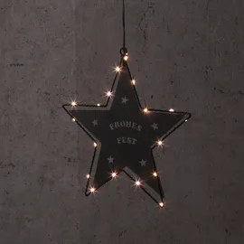 MARELIDA LED Hängestern FROHES FEST - Metallstern - 5-zackig - D: 27cm - 20 LED - Batteri...