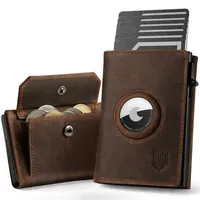 DODENSHA® Airtag Wallet Herren mit XL Münzfach I MagSnap Kartenetui Herren I Smart Airtag Wallet für 10+ Karten I Geldbörse Herren mit RFID Schutz I Portmonee Herren mit AirTag* Fach I Redbrown