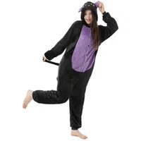 Katara Partyanzug Bauernhoftiere Jumpsuit Kostüm für Erwachsene S-XL, Karneval - Kostüm, Kigurumi - Katze schwarz-lila S (145-155cm) lila|schwarz Körpergröße S (145-155 cm)