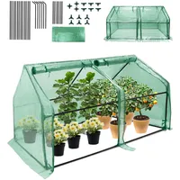 LZQ Gewächshaus Foliengewächshaus Tomatenhaus Frühbeet mit 2 aufrollbare Tür, Isoliertasche, Spitzdach, niedrig, UV-beständige für Garten Aufzucht Pflanzen - Grün, 180 x 90 x 90cm