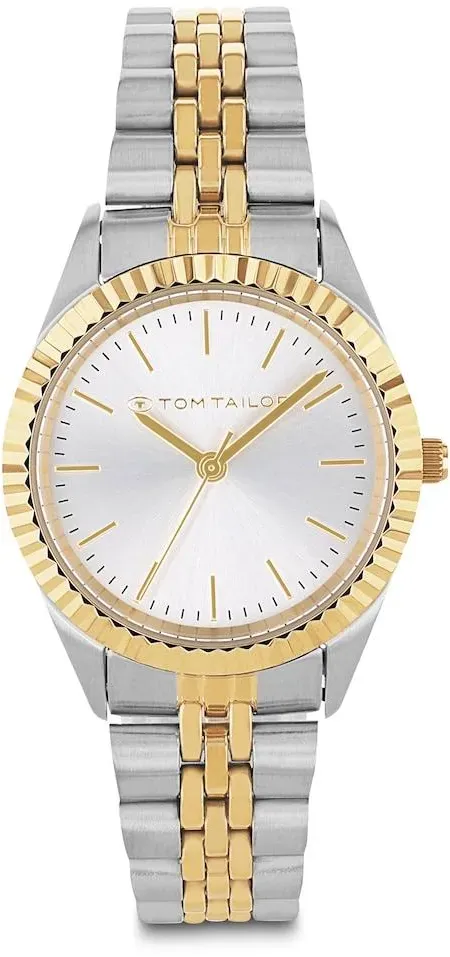 TOM TAILOR Damen Armbanduhr aus Edelstahl gold/silber mit 31mm, silber, Gr. ONESIZE