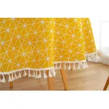 Runde Tischdecke Abwaschbar Baumwolle Leinen Tischtuch, Treer Staubdicht Pflegeleicht Tischdecken mit Quaste Geometrie Nordischen Stil für Home Küche Party Tischdekoration (Gelb,Durchmesser 150cm)