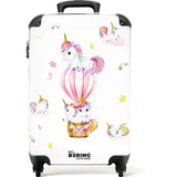 NoBoringSuitcases.com© Kinderkoffer Einhorn - Regenbogen - Heißluftballon - Sterne - Rosa - Mädchen 55x35x, 4 Rollen, Kinder Koffer Klein, Trolley Handgepäck, Reisekoffer bunt 35 cm x 55 cm x 20 cm