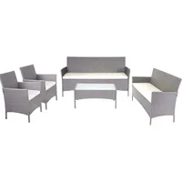 Mendler 3-2-1-1 Poly-Rattan Garten-Garnitur Halden, Lounge-Set Sitzgruppe Sofa ~ grau, Kissen creme