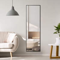 HY-RWML Ganzkörperspiegel 140 x 40 cm, Standspiegel und Wandspiegel 2 in 1, HD Ganzkörperspiegel mit Metallrahmen Ganzkörperspiegel zum aufhangen (Schwarz)
