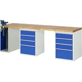 PROREGAL Werkbank Serie 7000 - Modell 7510 | HxBxT 89x250x70cm | 8x Schublade + 1x Schrank inkl. SchPROREGALbstock | Schubladenmaße 6x150 + 2x270mm