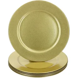 6x Platzteller Gold Glitzer Ø33cm Dekoteller leicht Kunststoff Weihnachten