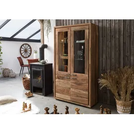 Massivmoebel24 Vitrine Akazie 98x40x180 natur lackiert BARK 108