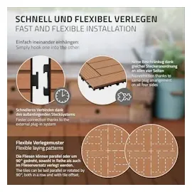 ECD Germany WPC Terrassenfliesen 30 x 30 cm hellbraun